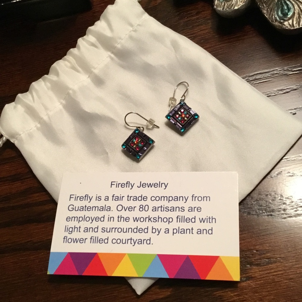 Firefly-NWT-Women’s Multicolor Square Swarovski Crystal Dangle Earrings